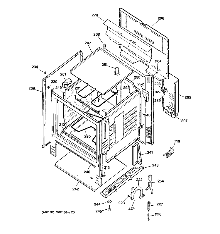 BODY PARTS Diagram and Parts List for JBS02C1WH  General Electric Range