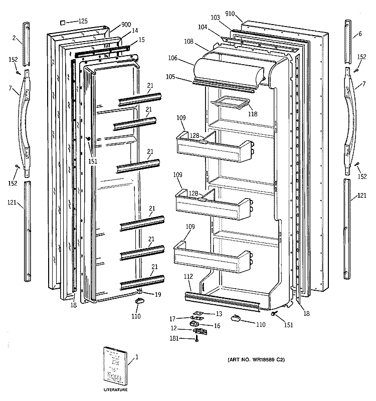 DOORS Diagram and Parts List for TFJ20JADAAA  General Electric Refrigerator