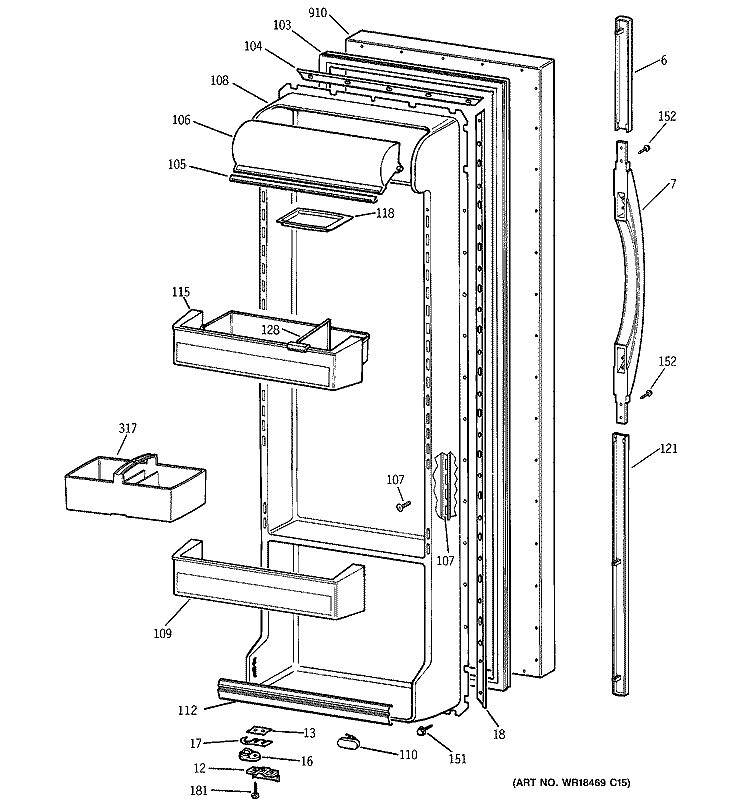 FRESH FOOD DOOR Diagram and Parts List for TFX26VPDAWW  General Electric Refrigerator