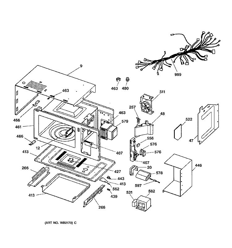 MICROWAVE BODY Diagram and Parts List for JKP85BA2BB  General Electric Microwave Oven Combo