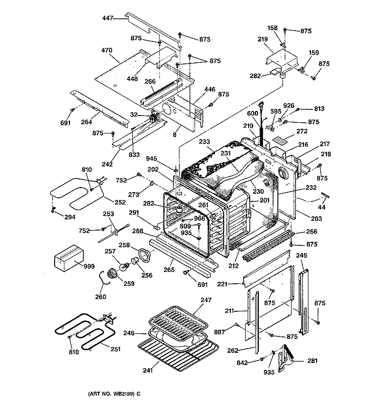 OVEN BODY PARTS Diagram and Parts List for JKP85BA2BB  General Electric Microwave Oven Combo