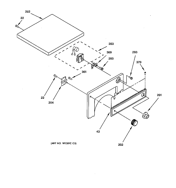 TOP & CONTROL PANEL PARTS Diagram and Parts List for DSKP233ETDWB  General Electric Dryer