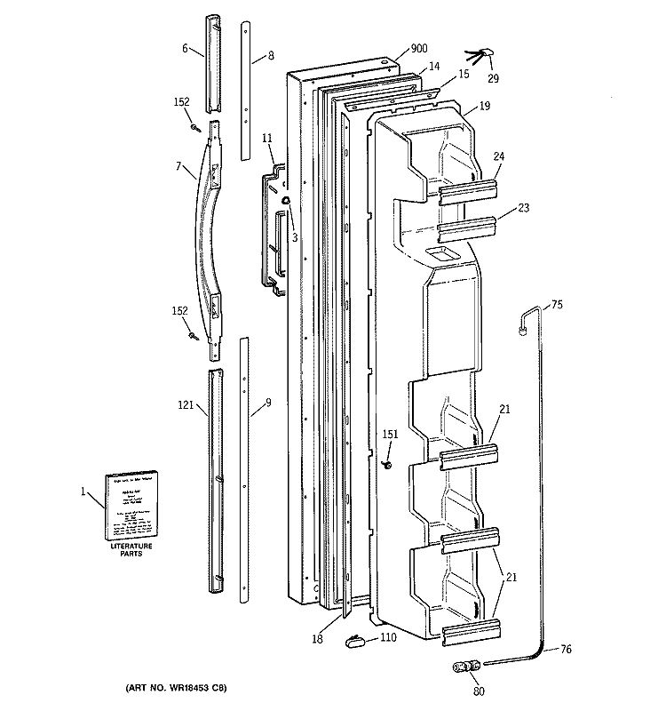 FREEZER DOOR Diagram and Parts List for TFX22CRDABB  General Electric Refrigerator