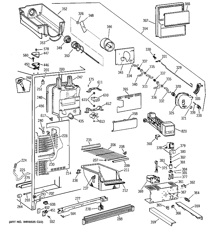 FREEZER SECTION Diagram and Parts List for TFX22KPDAAA  General Electric Refrigerator
