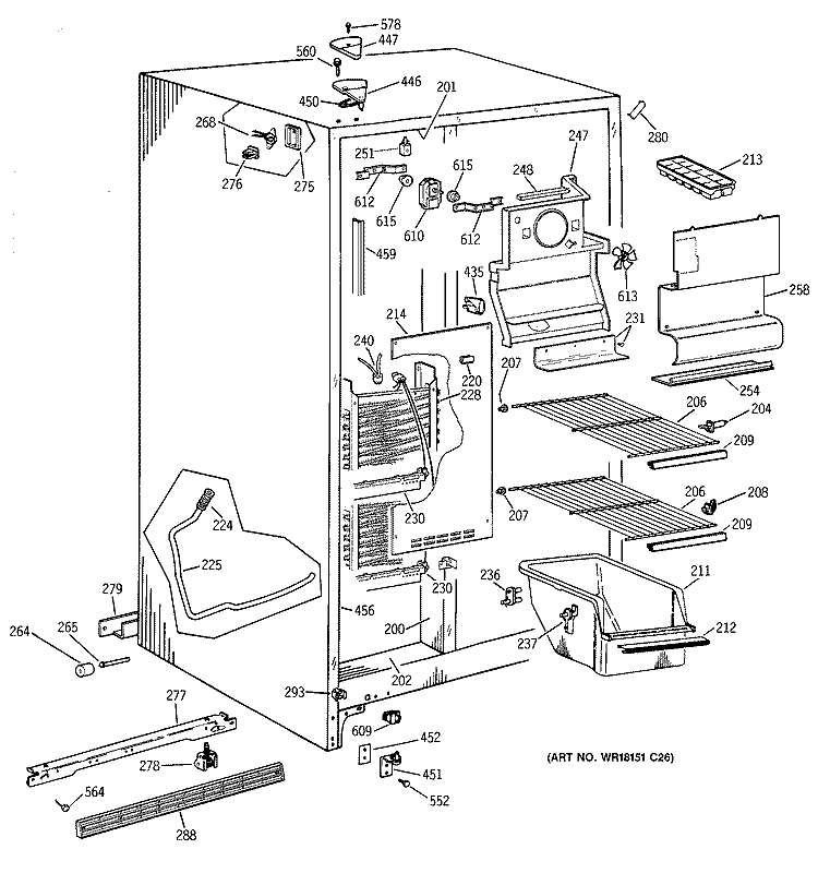 FREEZER SECTION Diagram and Parts List for CSK20GABEAD  Hotpoint Refrigerator