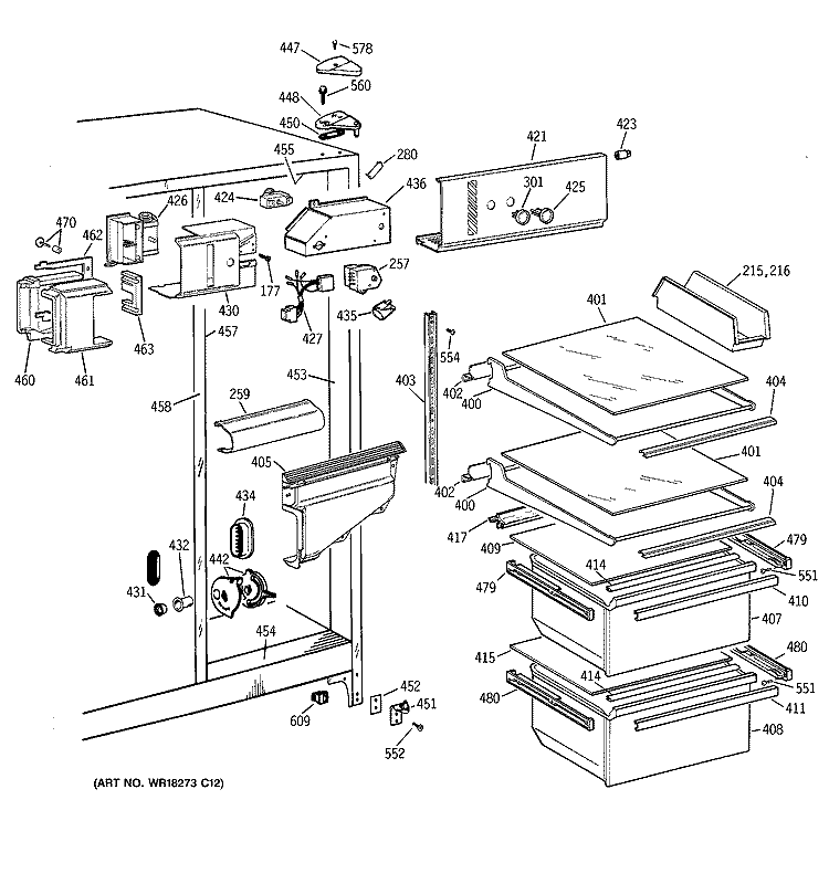 FRESH FOOD SECTION Diagram and Parts List for CSK20GABEAD  Hotpoint Refrigerator