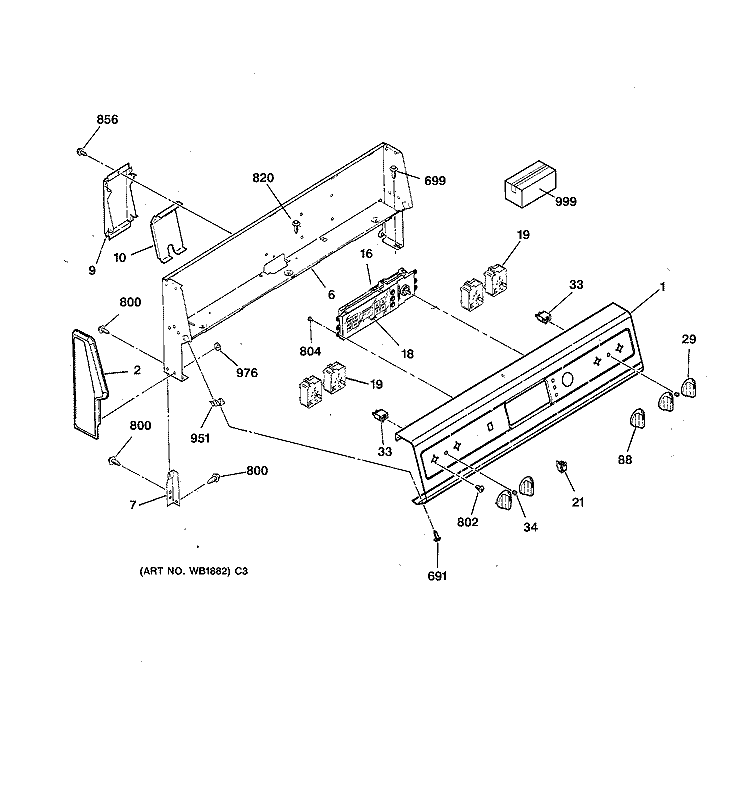 CONTROL PANEL Diagram and Parts List for RB754GY3AD  Hotpoint Range
