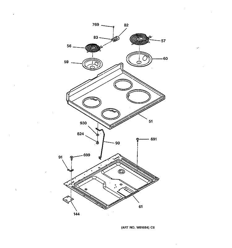 COOKTOP Diagram and Parts List for RB754GY3AD  Hotpoint Range