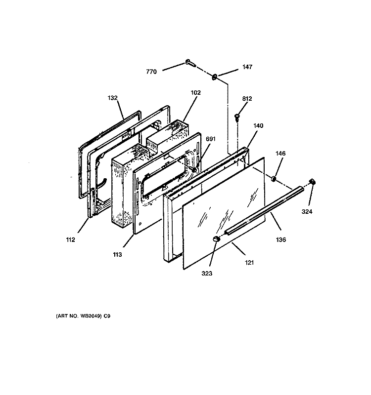 DOOR Diagram and Parts List for RB754GY3AD  Hotpoint Range
