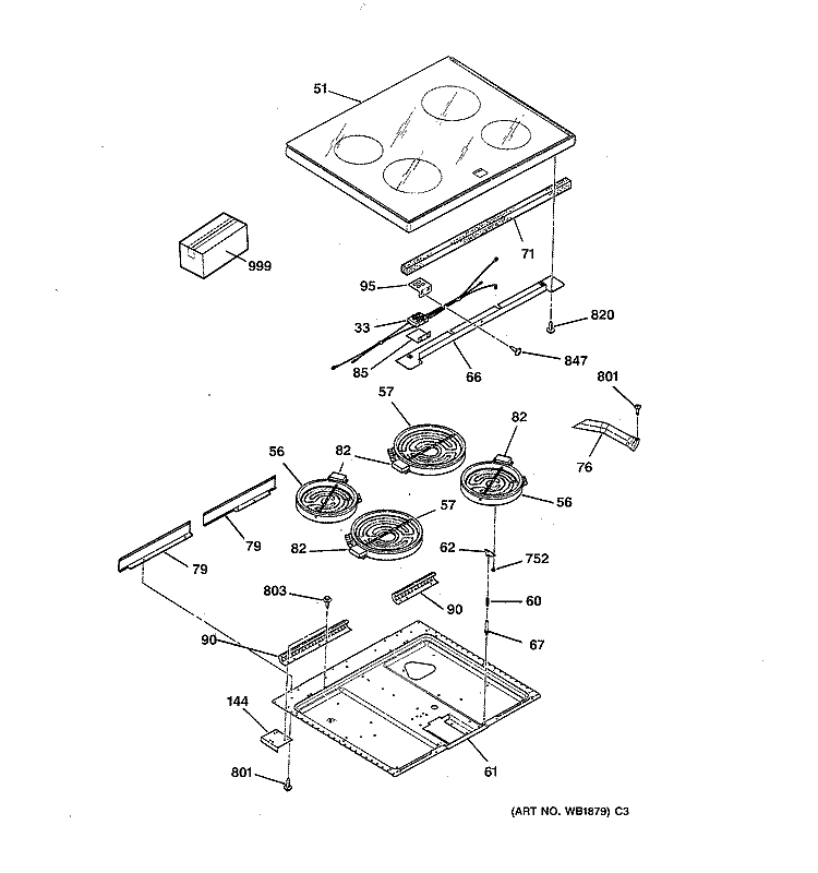 COOKTOP Diagram and Parts List for RB787GY3BB  Hotpoint Range
