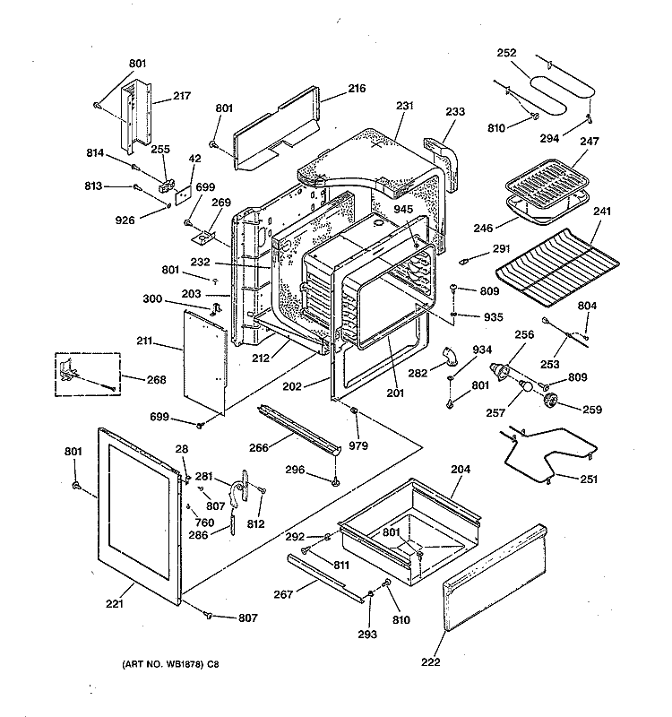 BODY PARTS Diagram and Parts List for RB787GY3BB  Hotpoint Range
