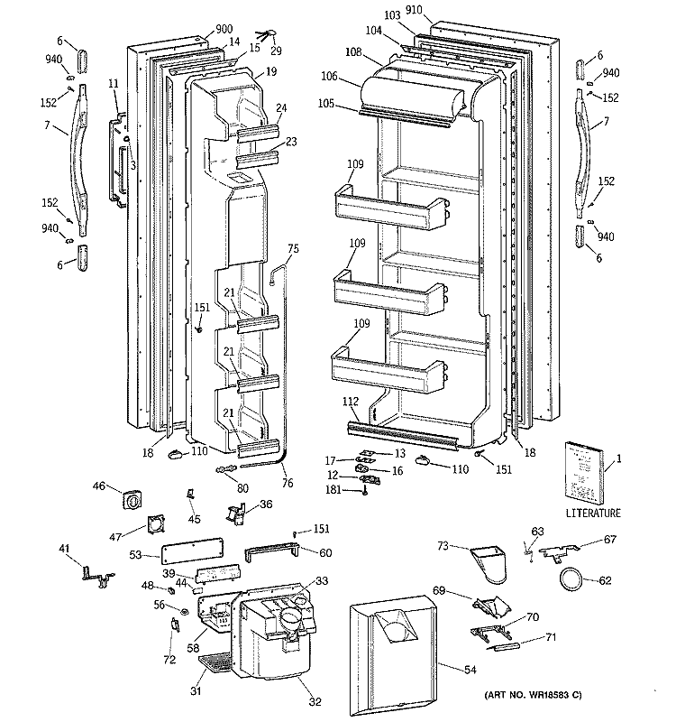 DOORS Diagram and Parts List for CSM22GRDAWW  Hotpoint Refrigerator