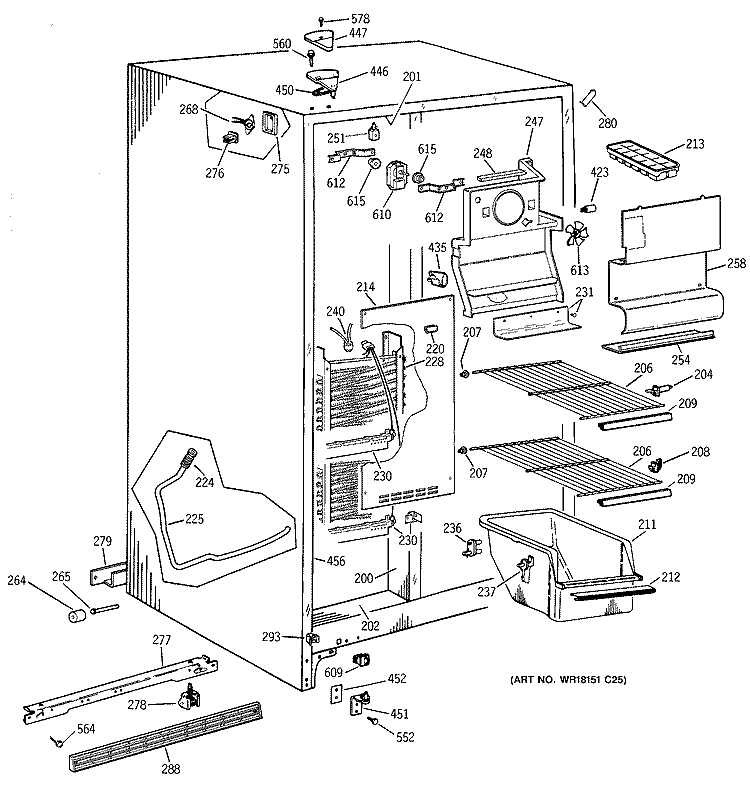 FREEZER SECTION Diagram and Parts List for MSG20GABEWW  General Electric Refrigerator