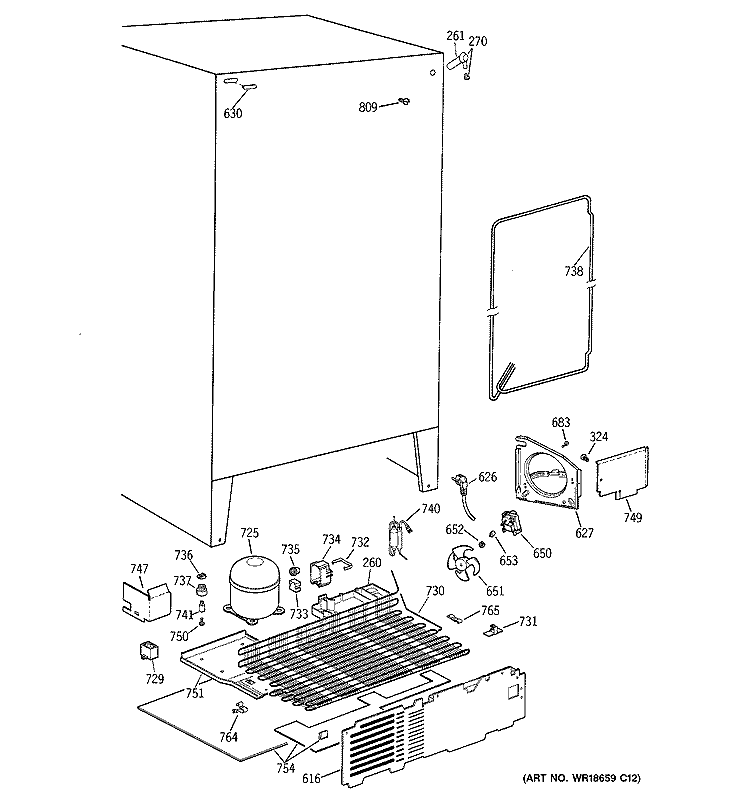 UNIT PARTS Diagram and Parts List for MSG20GABEWW  General Electric Refrigerator