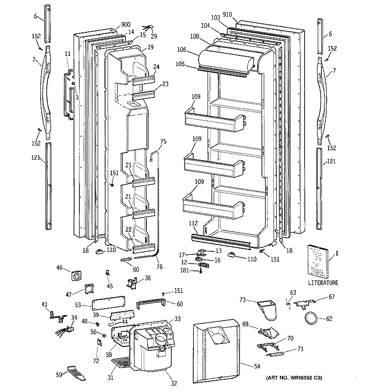 DOORS Diagram and Parts List for MSG20GWBEWW  General Electric Refrigerator