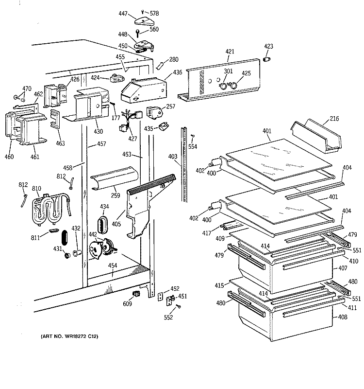 FRESH FOOD SECTION Diagram and Parts List for MSG20GWBEWW  General Electric Refrigerator
