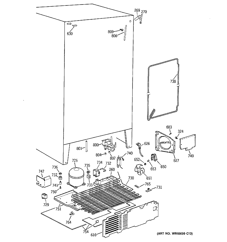 UNIT PARTS Diagram and Parts List for MSG20GWBEWW  General Electric Refrigerator
