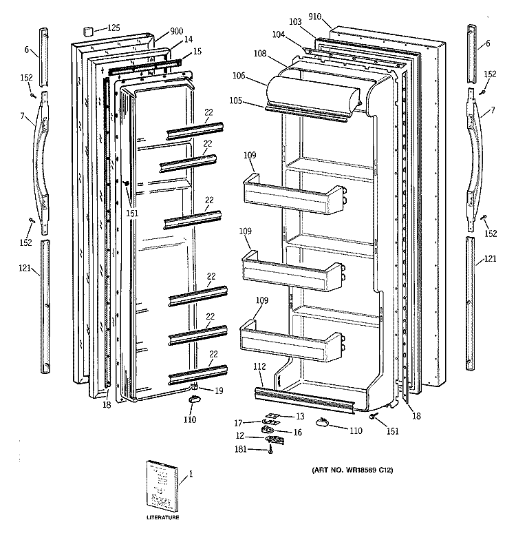 DOORS Diagram and Parts List for MSZ20GABEWW  General Electric Refrigerator