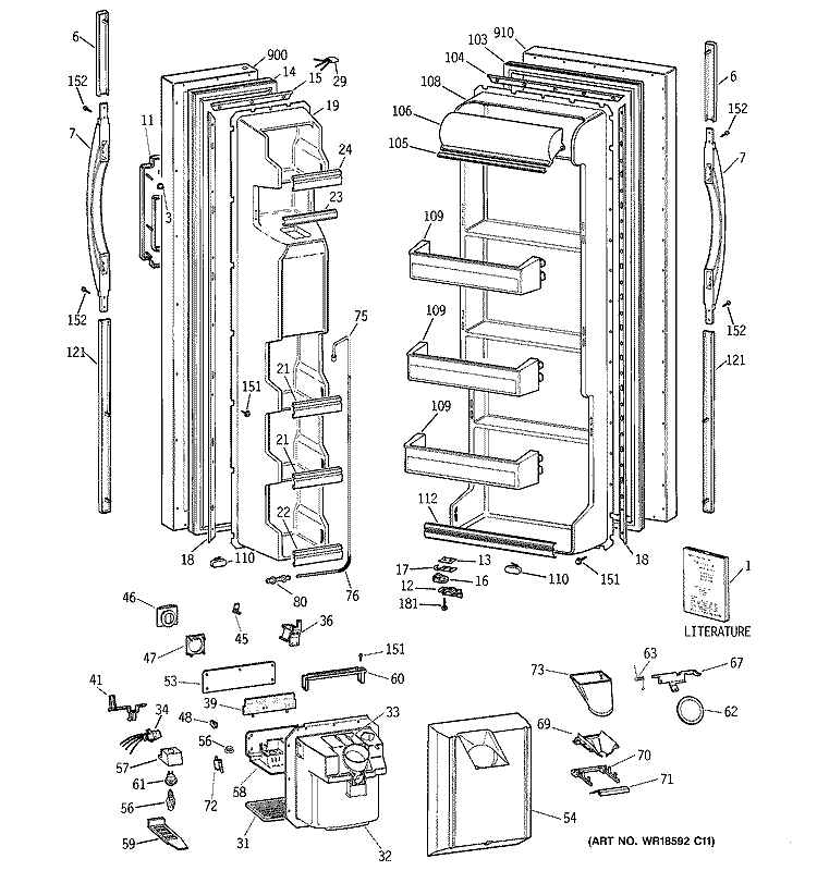 DOORS Diagram and Parts List for MSK22GRBEAD  General Electric Refrigerator
