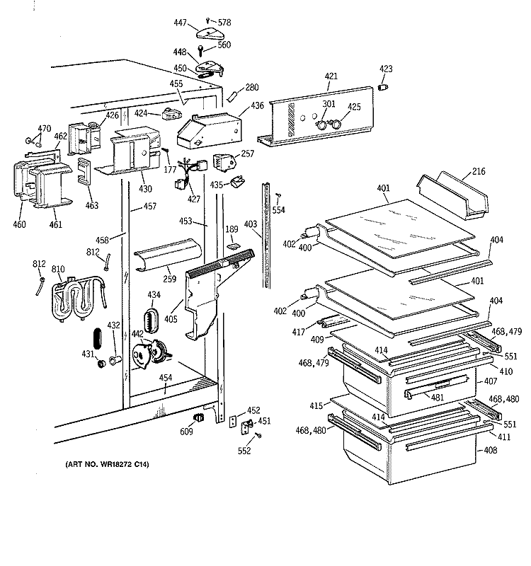 FRESH FOOD SECTION Diagram and Parts List for MSK22GRBEAD  General Electric Refrigerator