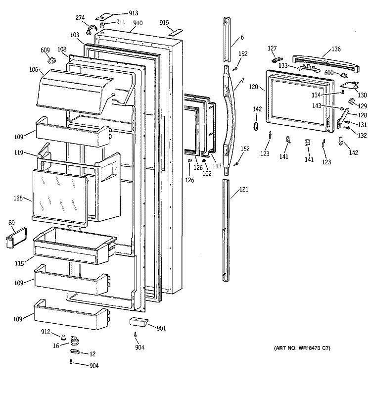 FRESH FOOD DOOR Diagram and Parts List for MSG28DHCEWW  General Electric Refrigerator