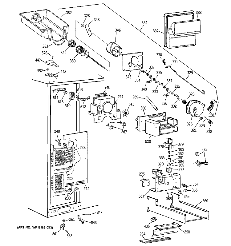 FREEZER SECTION Diagram and Parts List for MSG28DHCEWW  General Electric Refrigerator