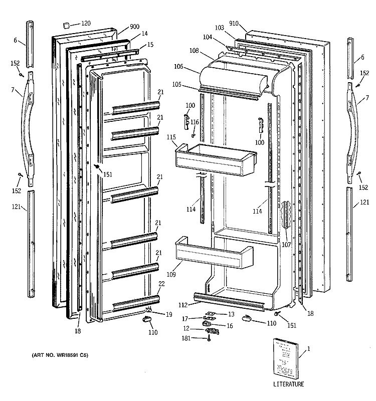 DOORS Diagram and Parts List for MSK25GACEAA  General Electric Refrigerator