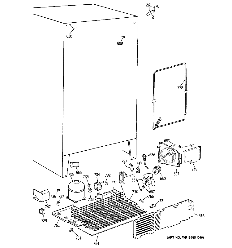 UNIT PARTS Diagram and Parts List for MSK25GACEAA  General Electric Refrigerator