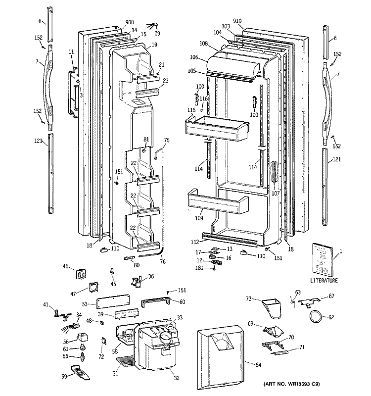 DOORS Diagram and Parts List for MSG25GRBEWW  General Electric Refrigerator