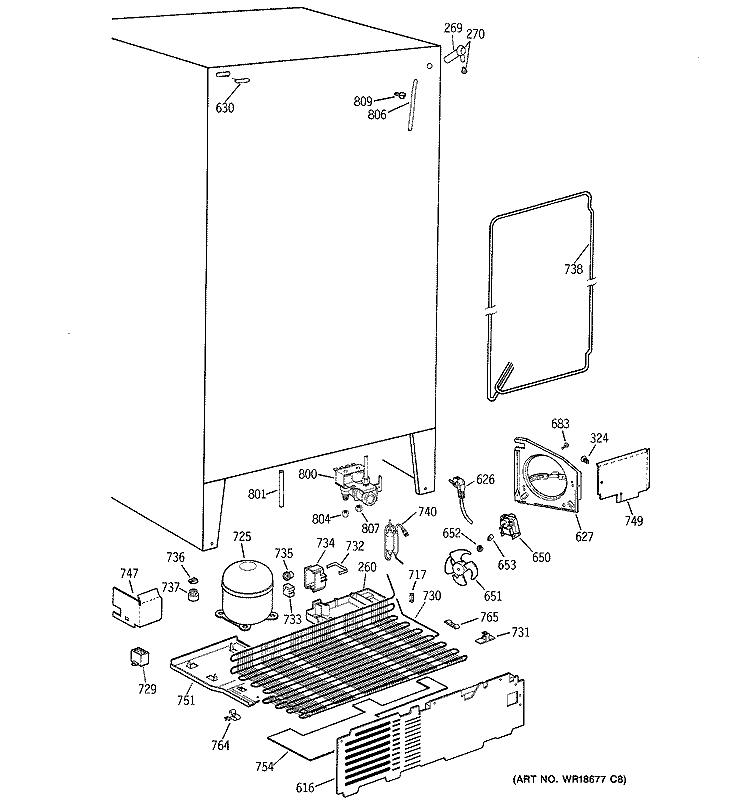 UNIT PARTS Diagram and Parts List for MSG25GRBEWW  General Electric Refrigerator