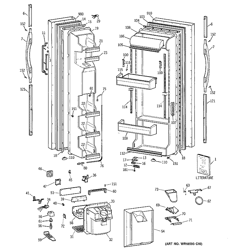 DOORS Diagram and Parts List for MSK25GRBEAA  General Electric Refrigerator