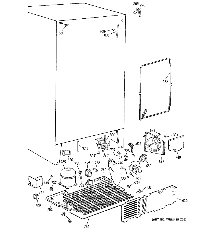 UNIT PARTS Diagram and Parts List for MSK25GRBEAA  General Electric Refrigerator