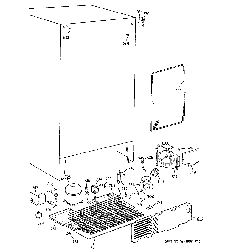 UNIT PARTS Diagram and Parts List for MST20GABEWW  General Electric Refrigerator