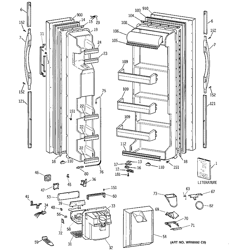 DOORS Diagram and Parts List for MSZ20BWBEWW  General Electric Refrigerator