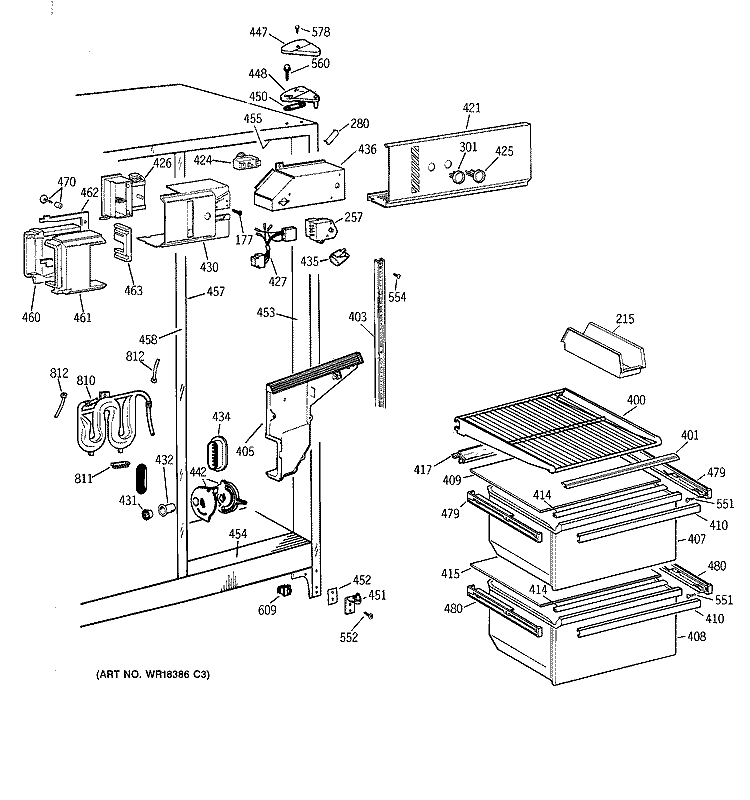 FRESH FOOD SECTION Diagram and Parts List for MSZ20BWBEWW  General Electric Refrigerator