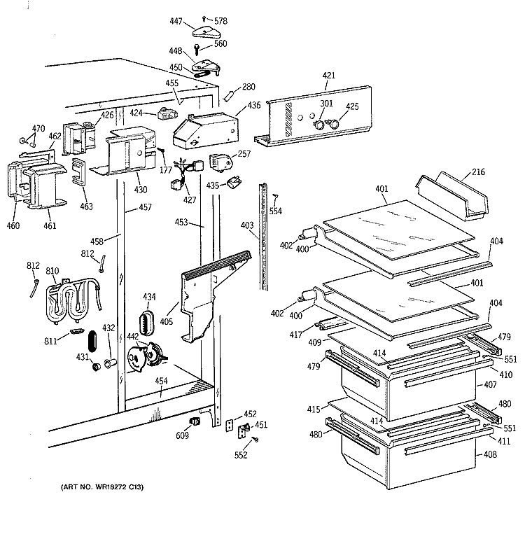FRESH FOOD SECTION Diagram and Parts List for MSZ20GWCEWW  General Electric Refrigerator