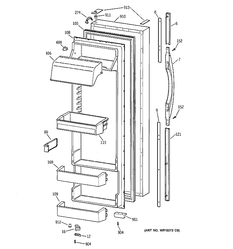 FRESH FOOD DOOR Diagram and Parts List for MSK28DRBEAA  General Electric Refrigerator