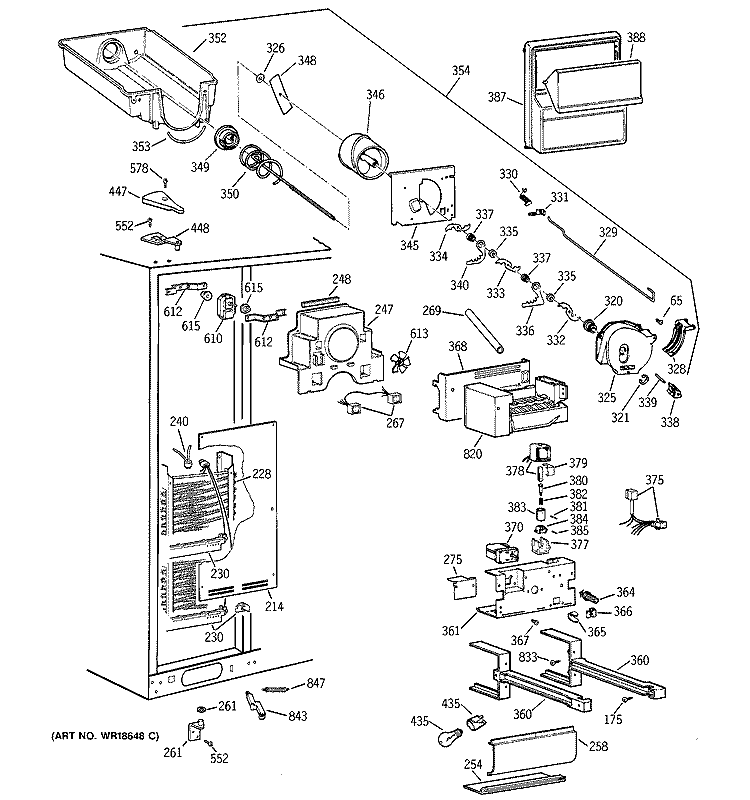 FREEZER SECTION Diagram and Parts List for MSK30DHBEAA  General Electric Refrigerator