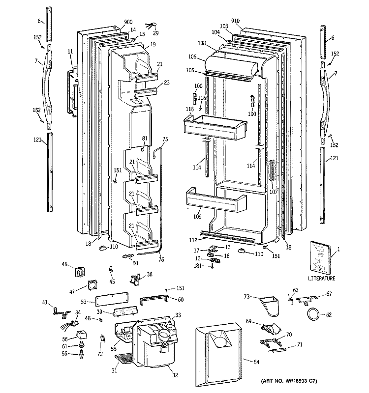 DOORS Diagram and Parts List for MST25GRBEWW  General Electric Refrigerator