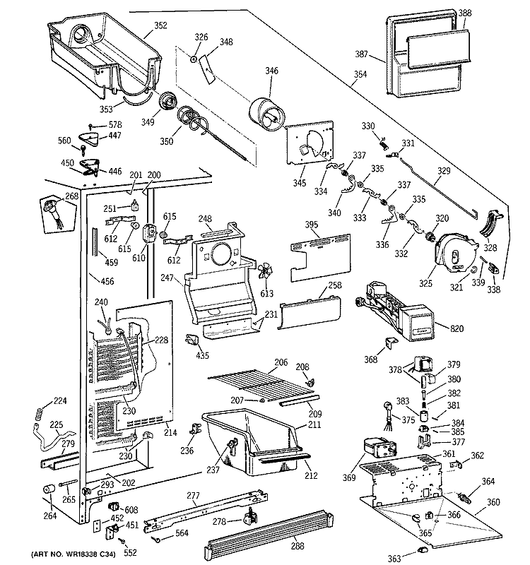 FREEZER SECTION Diagram and Parts List for MST25GRBEWW  General Electric Refrigerator