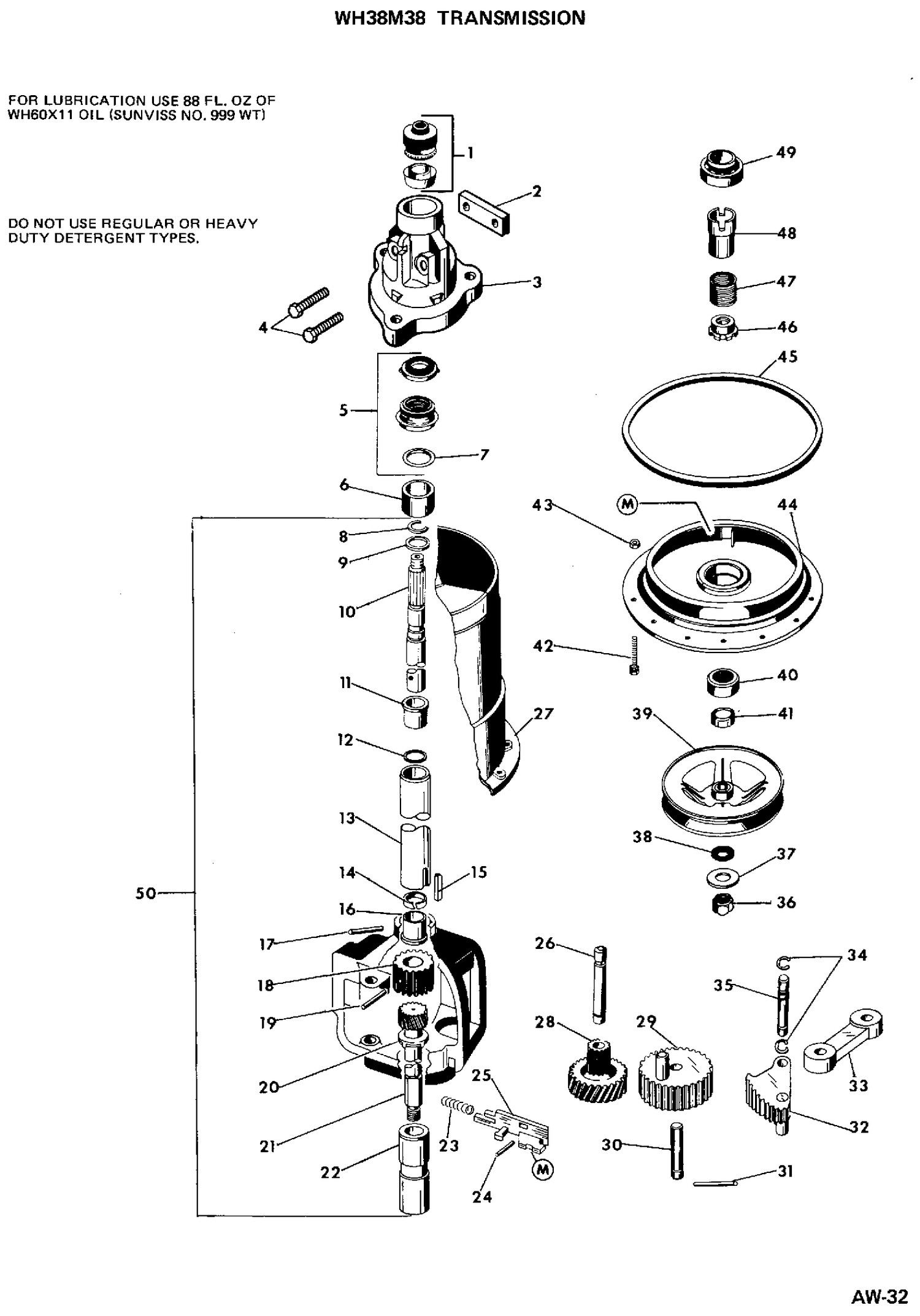 TRANSMISSION Diagram and Parts List for 52050119  General Electric Washer