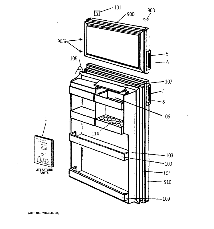 DOORS Diagram and Parts List for TDX11SNXDRWH  General Electric Refrigerator