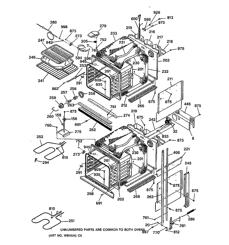 BODY PARTS Diagram and Parts List for ZEK755WW1WW  General Electric Wall Oven