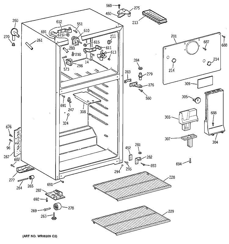 CABINET Diagram and Parts List for CTX14LYXMRWH  Hotpoint Refrigerator
