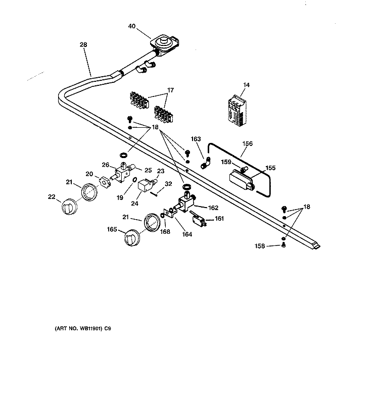 MANIFOLD & CONTROLS Diagram and Parts List for ZGU36L4RYSS  General Electric Cooktop