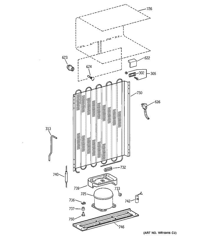 UNIT PARTS Diagram and Parts List for TDX11SNYARWH  General Electric Refrigerator