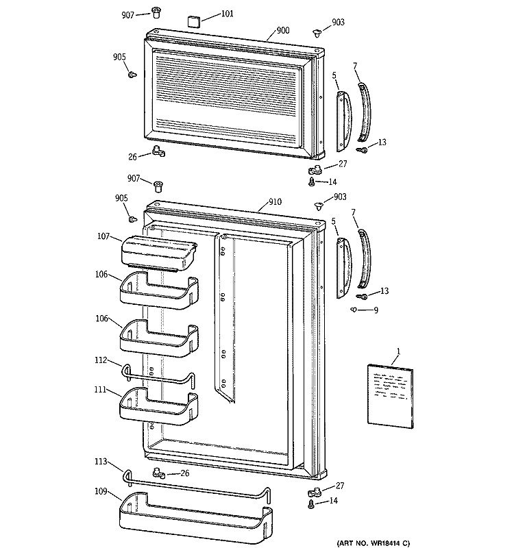 DOORS Diagram and Parts List for TDX9SNYARWH  General Electric Refrigerator