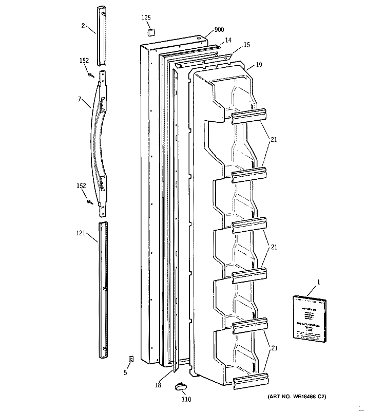 FREEZER DOOR Diagram and Parts List for TFX20JABAWW  General Electric Refrigerator