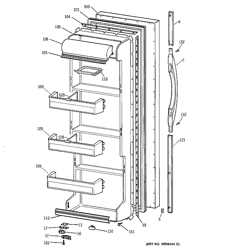 FRESH FOOD DOOR Diagram and Parts List for TFX20JABAWW  General Electric Refrigerator