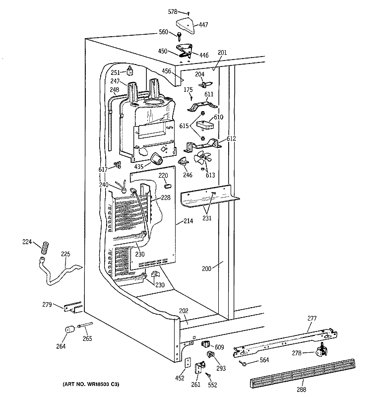 FREEZER SECTION Diagram and Parts List for TFX20JABAWW  General Electric Refrigerator